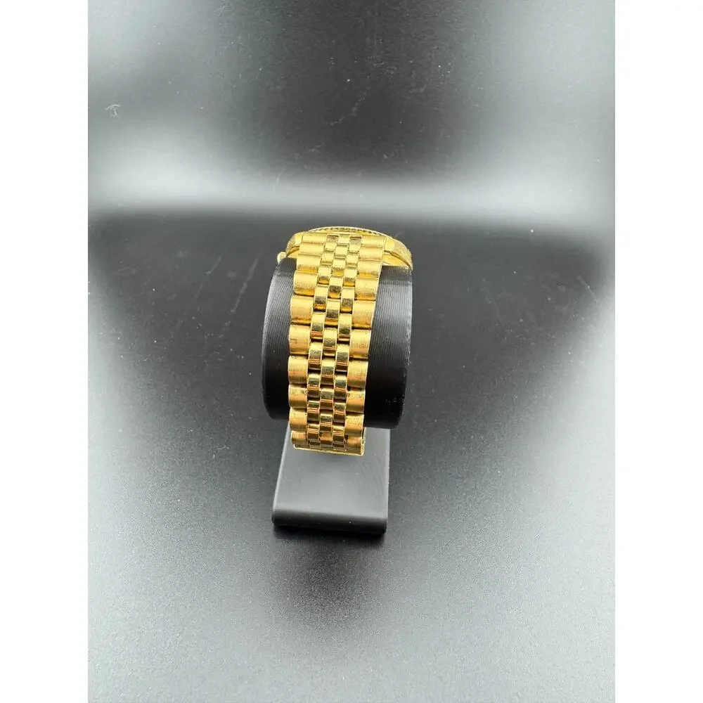La Cloche Gold Tone Watch Fluted Bezel Diamond Dial